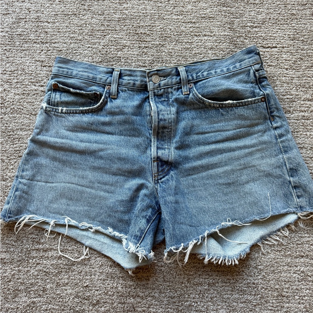 Agolde Light Blue Denim Parker Long Shorts